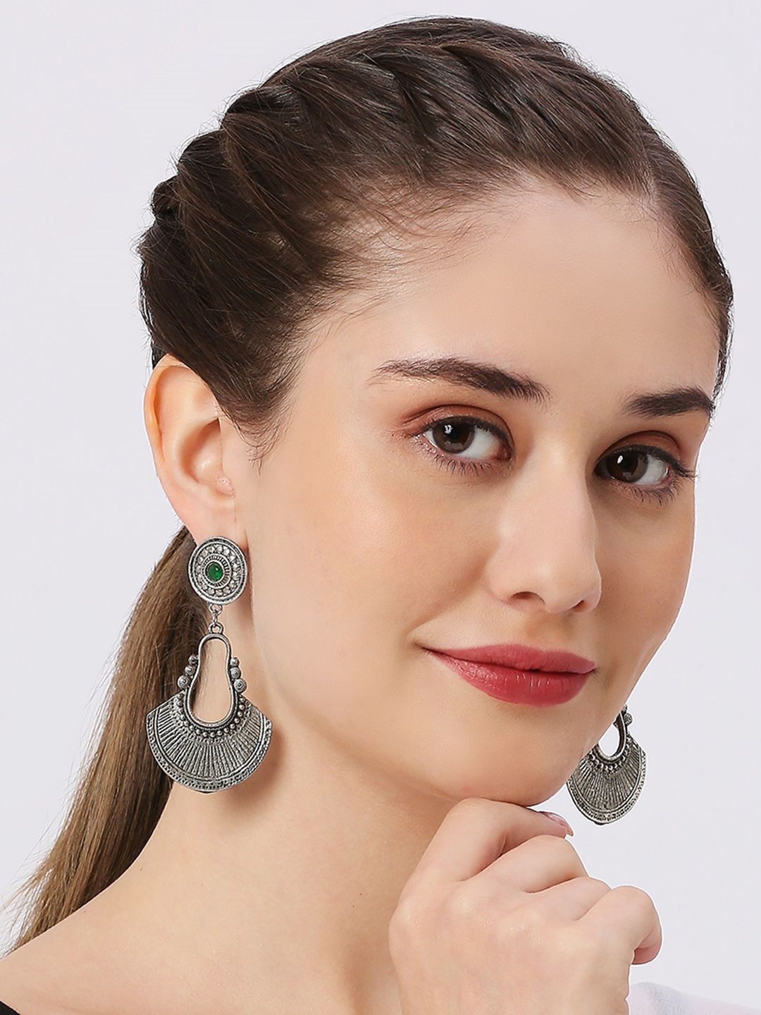

OOMPH Artificial Stones and Beads Contemporary Drop Earrings, Green