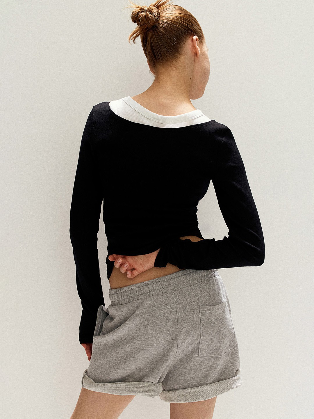 

H&M Boat Neck Cotton Tops, Black