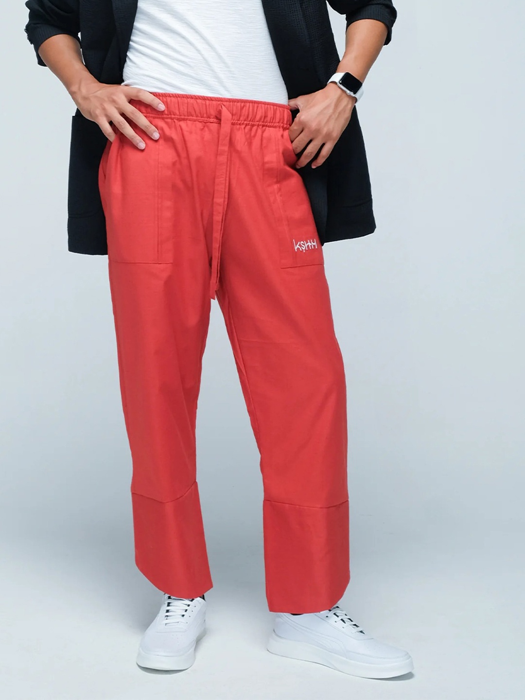 

KSHM Unisex Relaxed Straight Fit Cotton Track Pants, Red