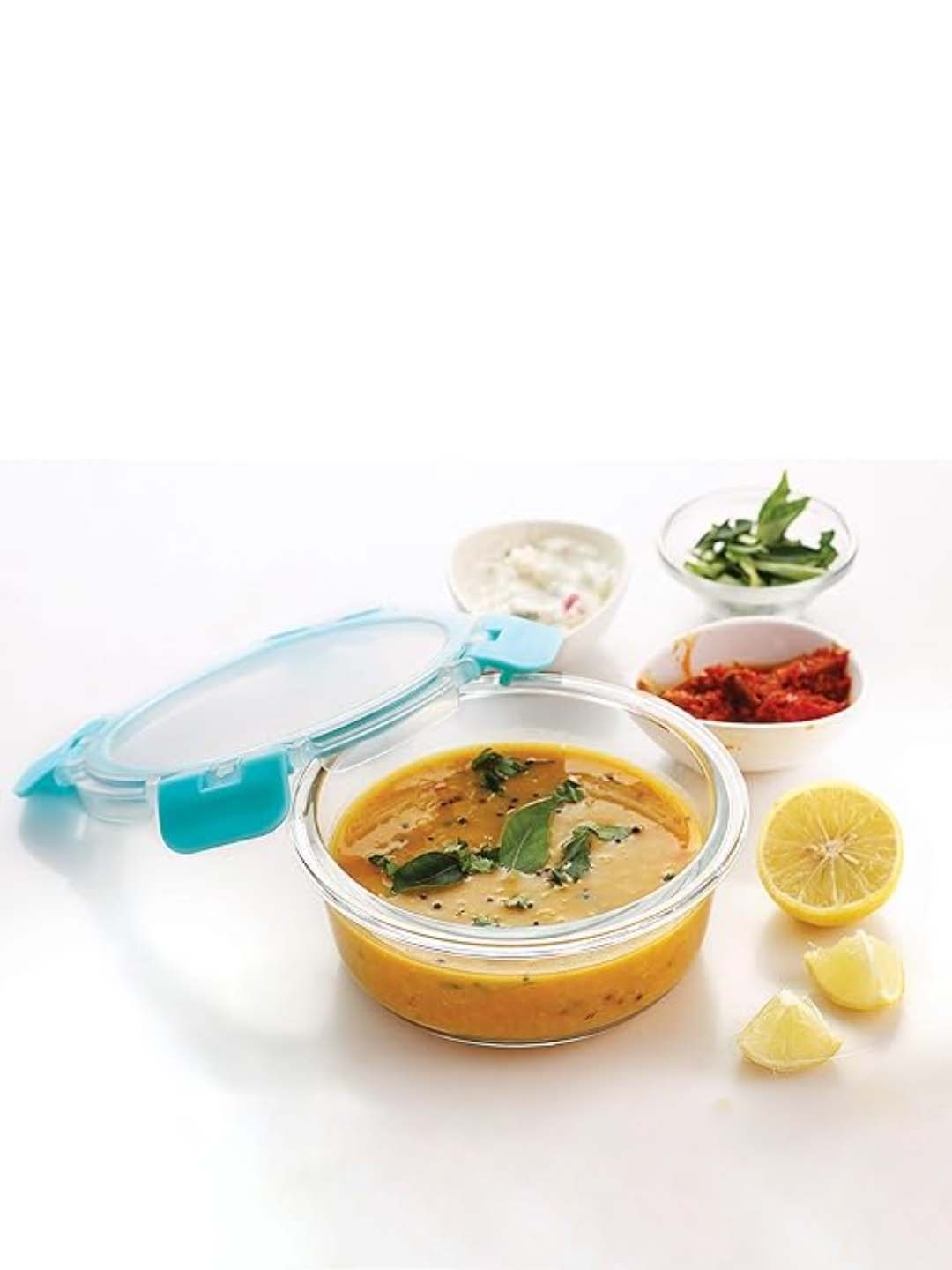 

HAZEL Transparent & Blue Glass Airtight & Leaf Proof Lunch Box 400 ml