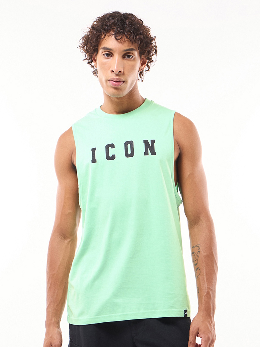 

Bewakoof Men's Printed Cotton Round Neck Innerwear Vests, Green