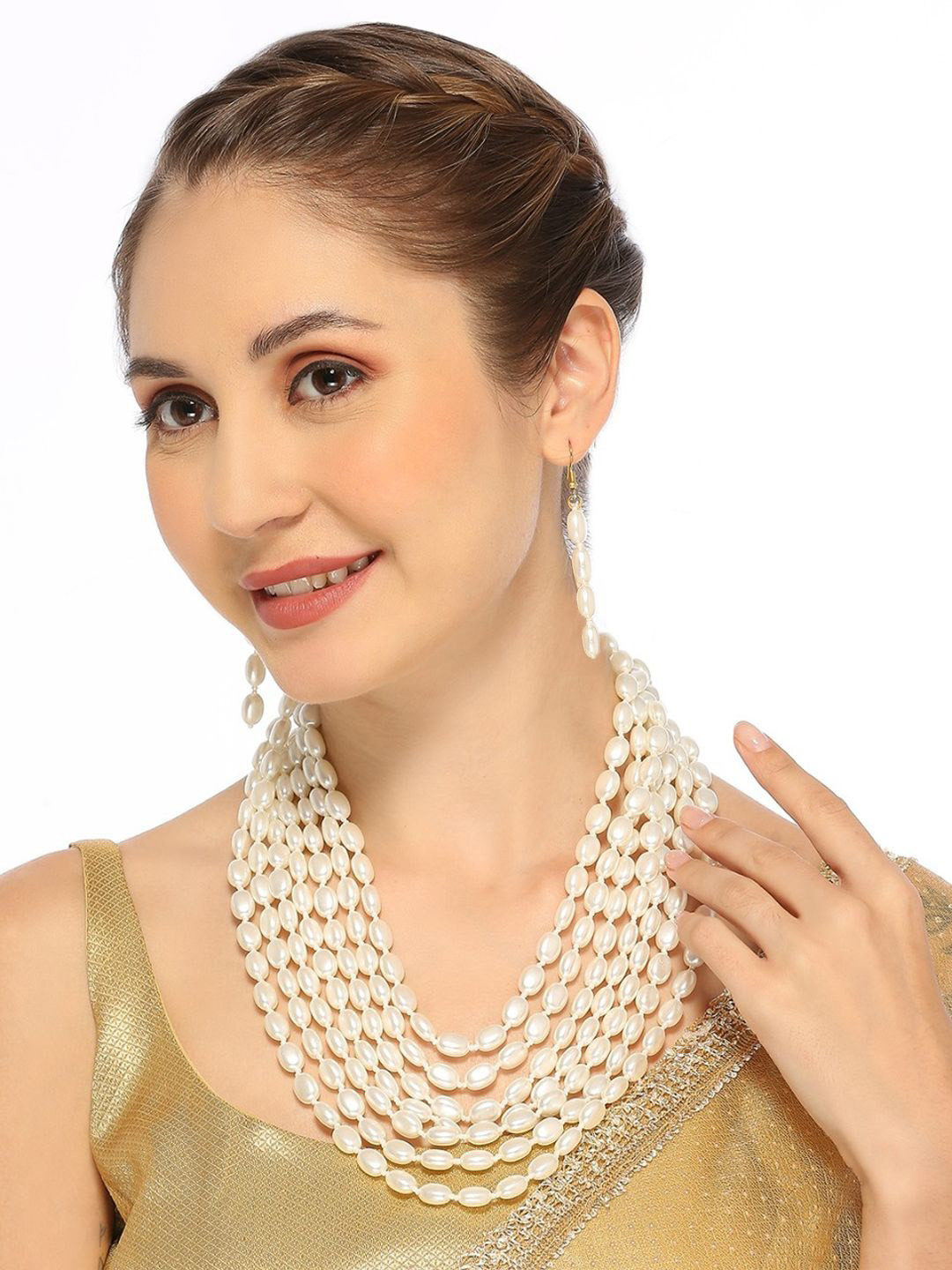 

OOMPH Pearls Beaded Multi Layered Jewellery Set, White