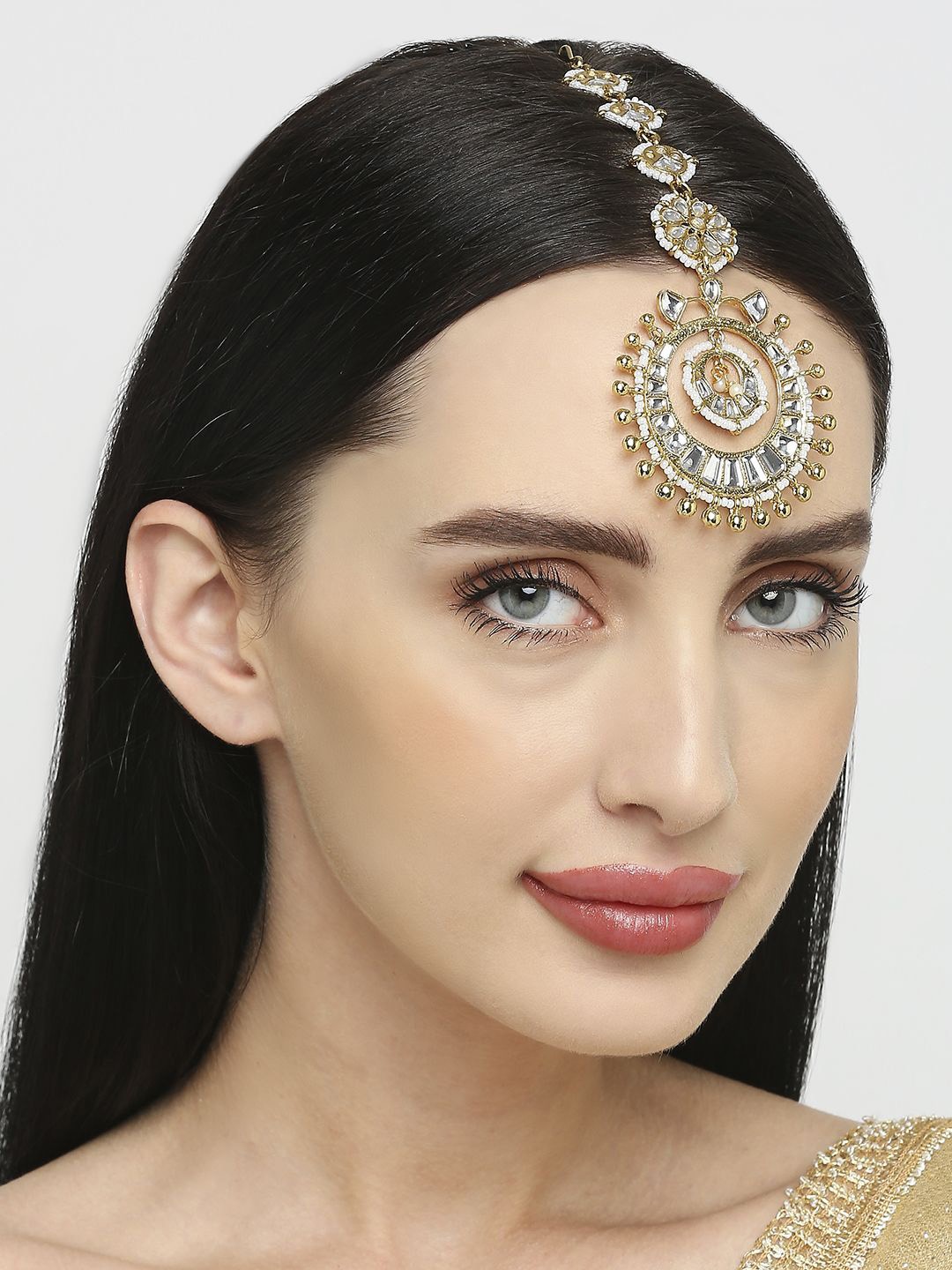 

OOMPH Kundan Studded Jadau Maang Tikka Head Jewellery, Gold