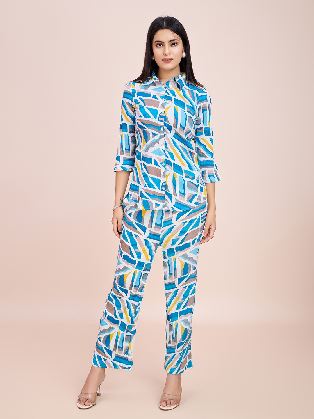 

KALINI Abstract Printed Tunic With Palazzos, Blue