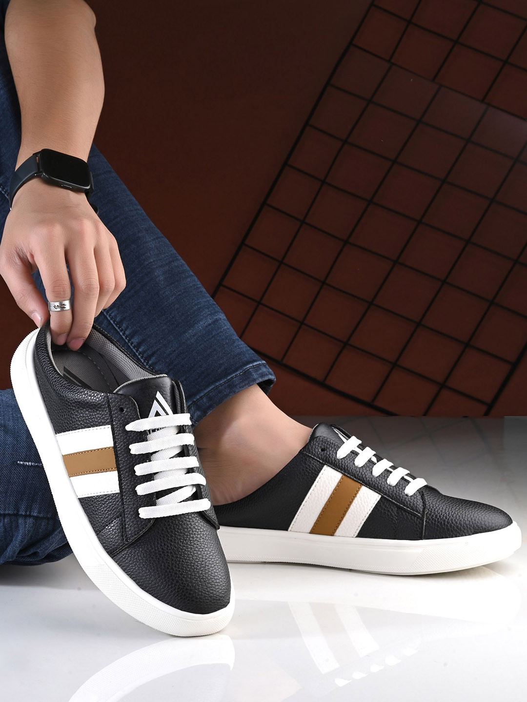 

AfroJack Men Everyday Lace-Ups Striped Mule Sneakers, Black