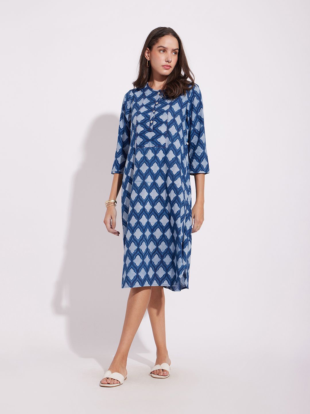 

Pink Fort Print A-Line Midi Dress, Blue