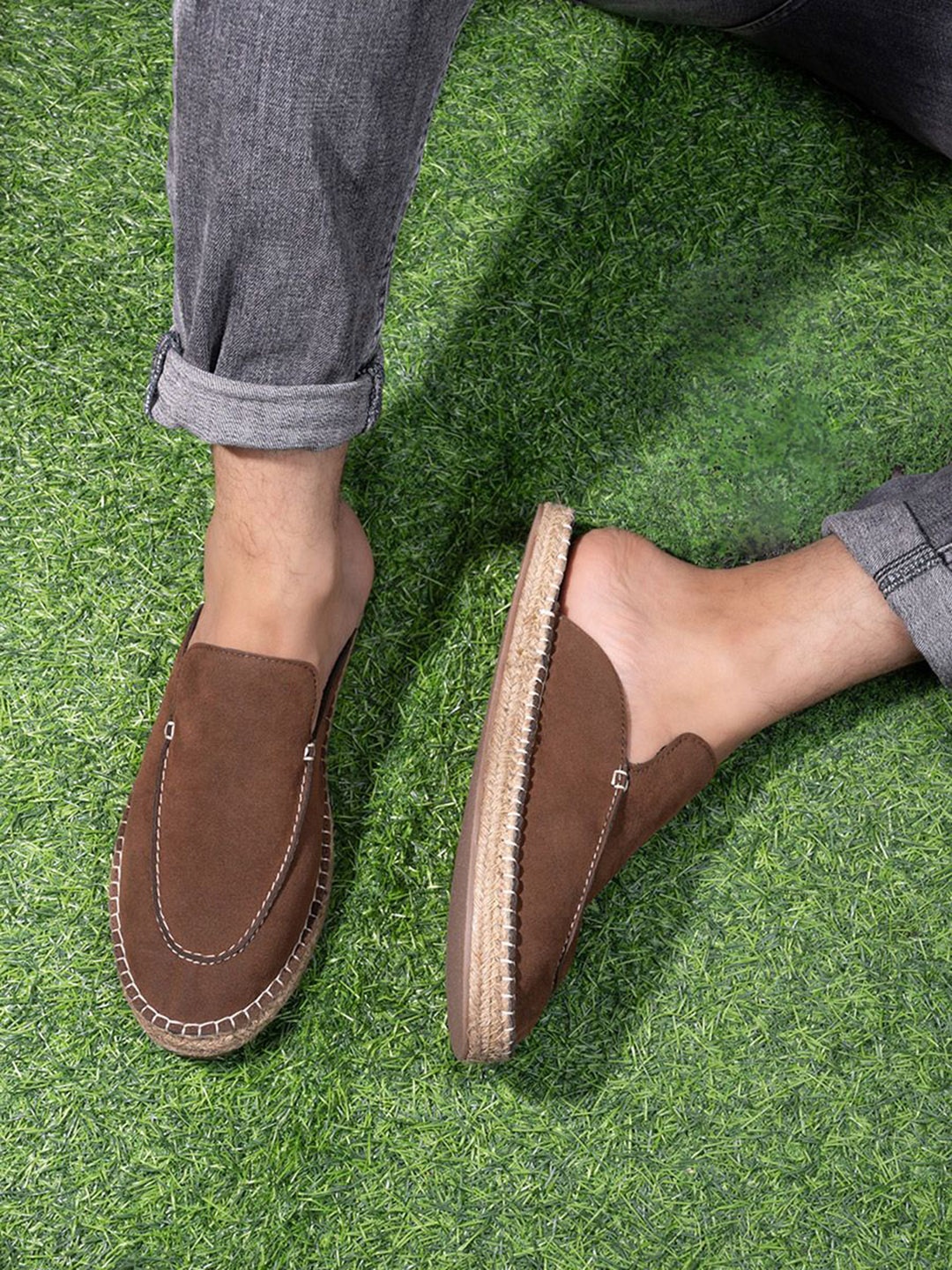 

Styli Men Faux Suede Espadrilles With Contrast Binding, Brown
