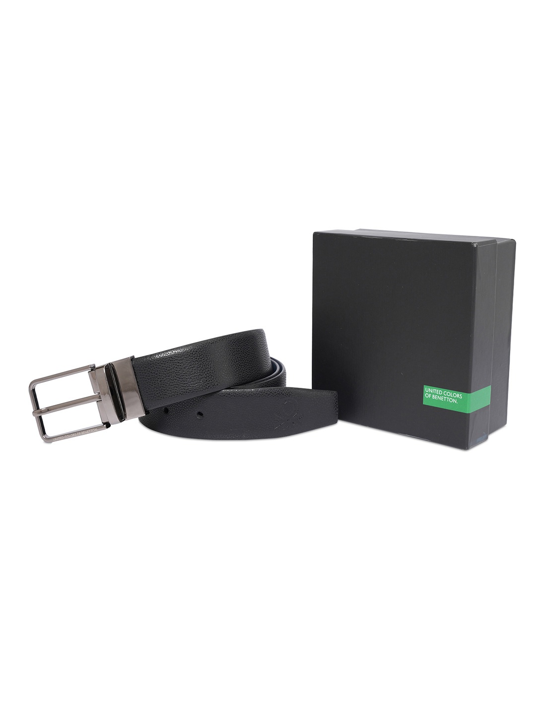 

United Colors of Benetton Men Textured Leather Reversible Formal Belt, Black