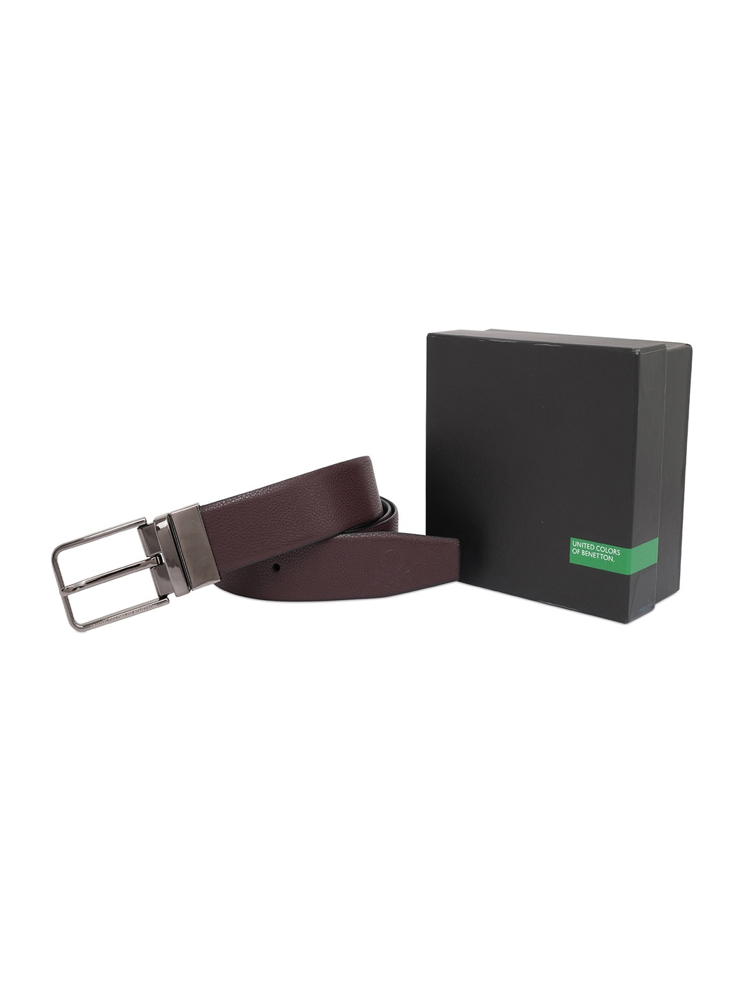 

United Colors of Benetton Men Textured Leather Reversible Formal Belt, Burgundy