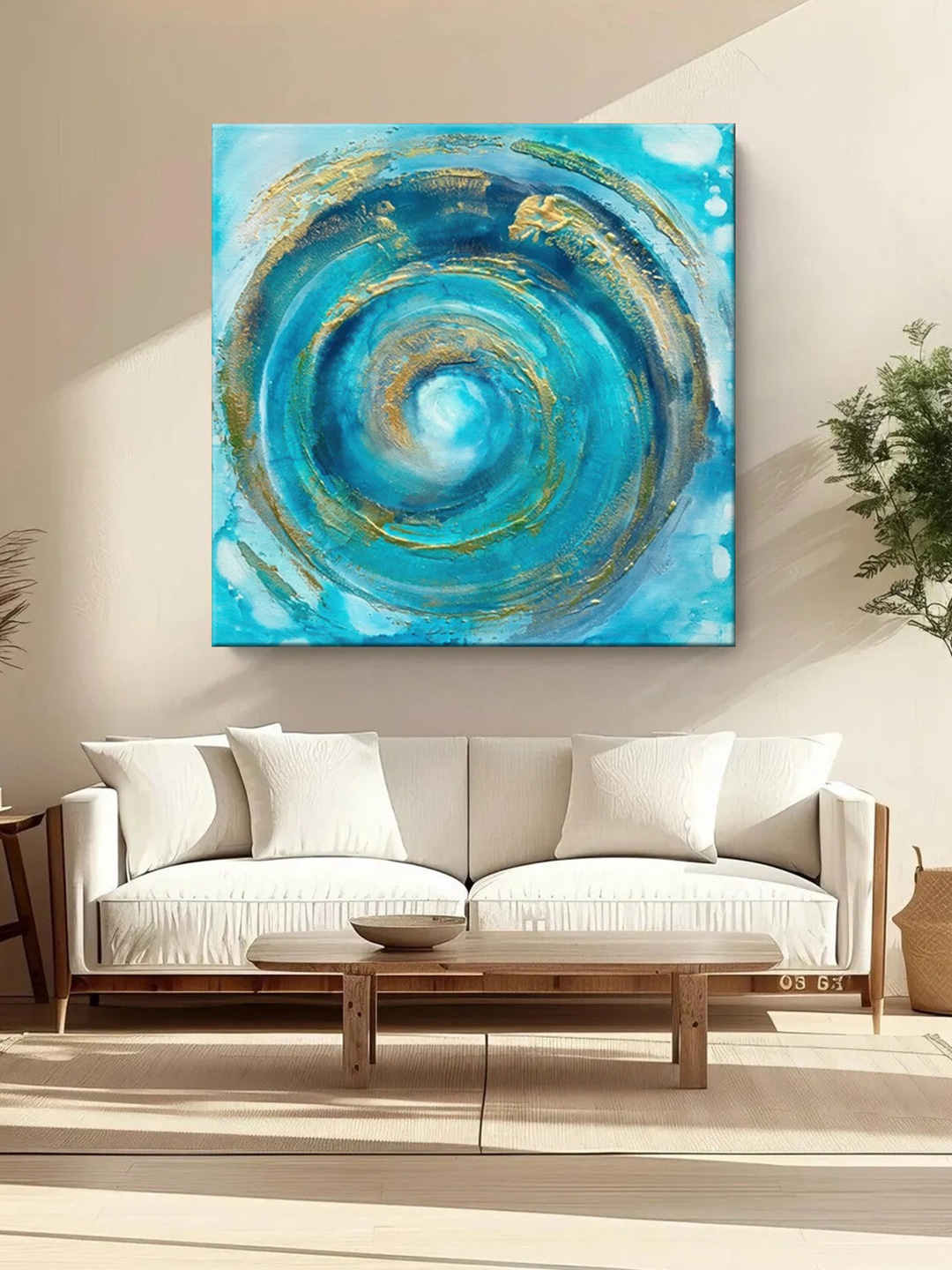 

999Store Blue & Green Canvas Abstract Printed Wall Painting