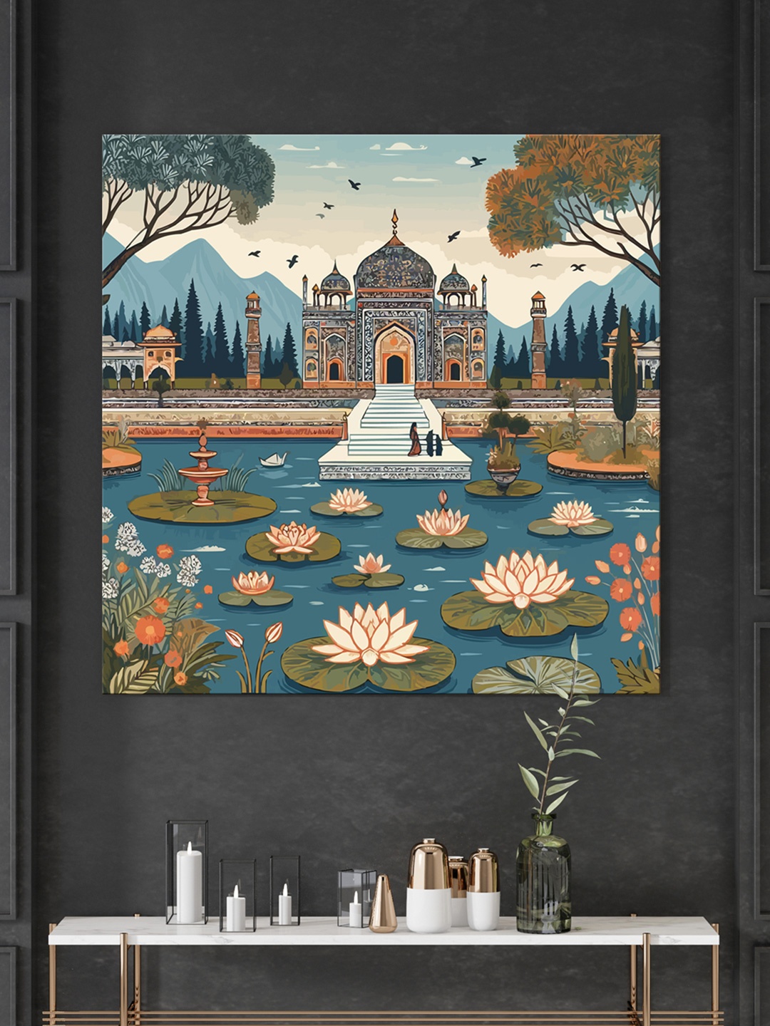 

999Store Blue and Green Canvas Floral and Botanical Wall Painting