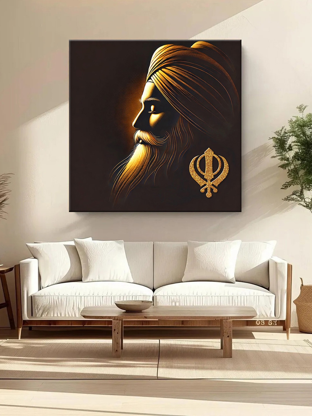 

999Store Brown & Beige Sikh Guru Canvas Wall Paintings