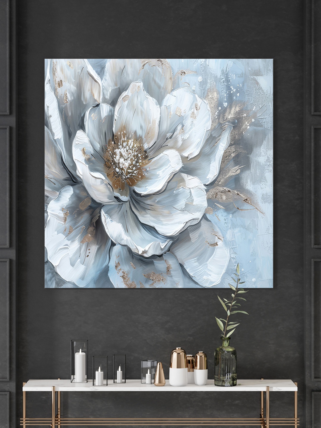 

999Store Blue & White Canvas Floral and Botanical Wall Painting