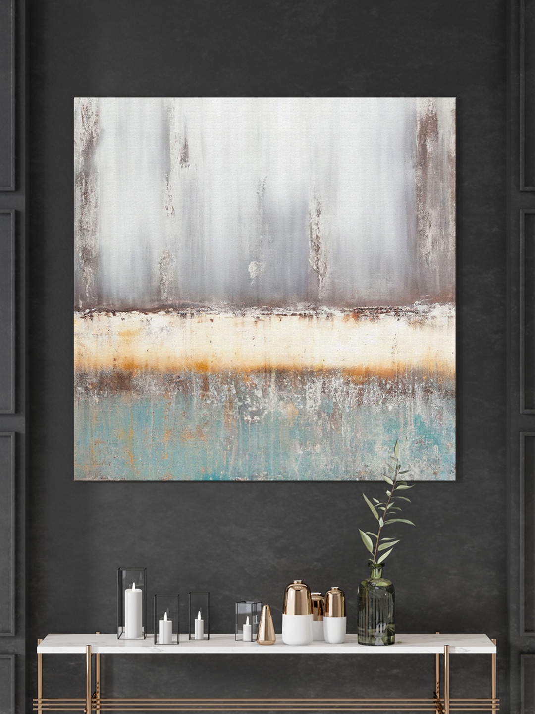 

999Store White & Grey Abstract Canvas Wall Paintings
