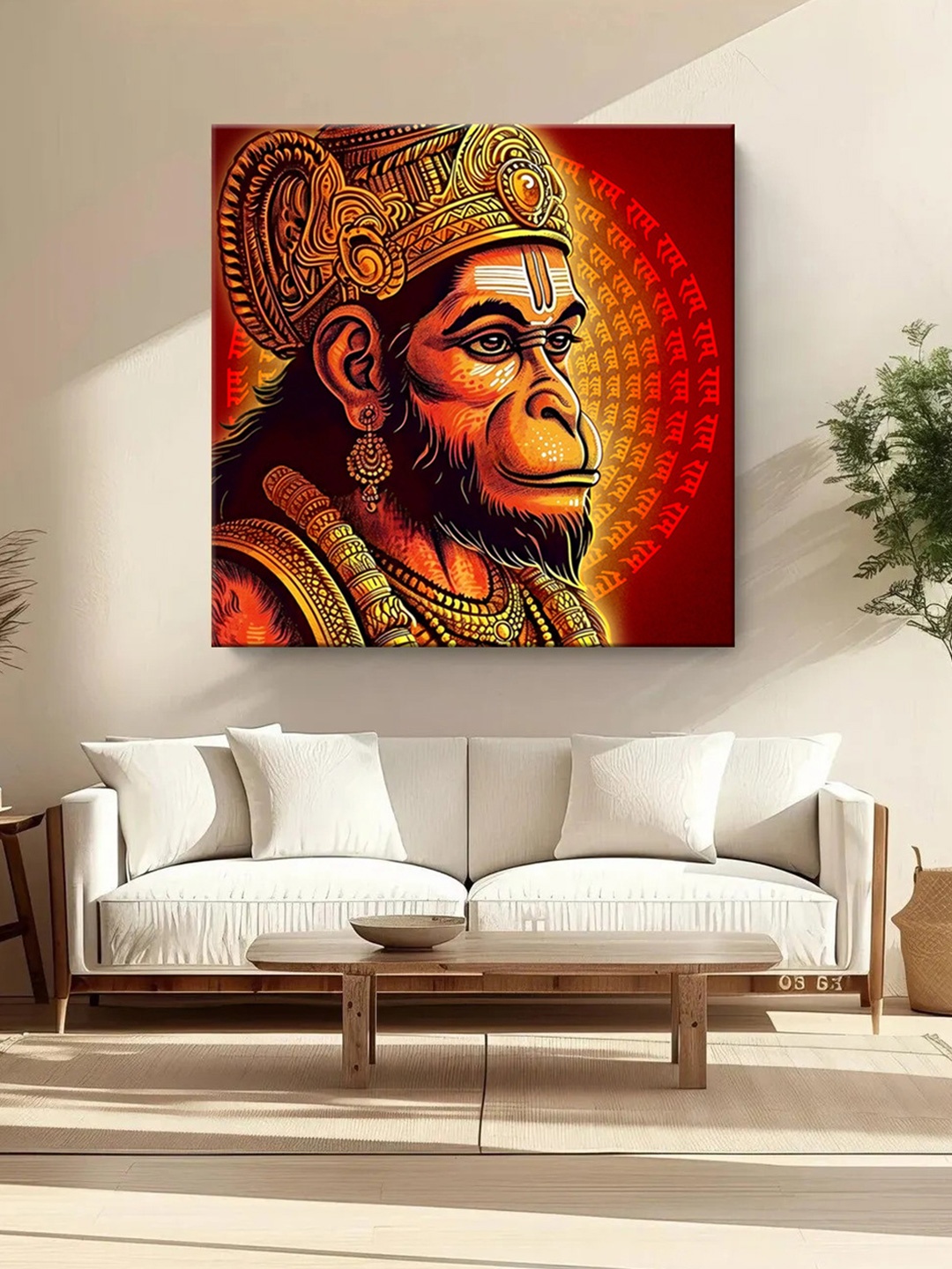 

999Store Red & Orange-Coloured Hanuman Ji Canvas Religious Wall Paintings