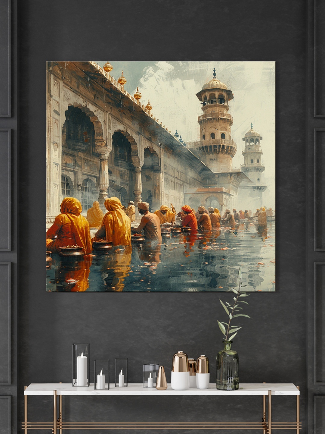 

999Store Beige & Orange Canvas Religious Wall Painting
