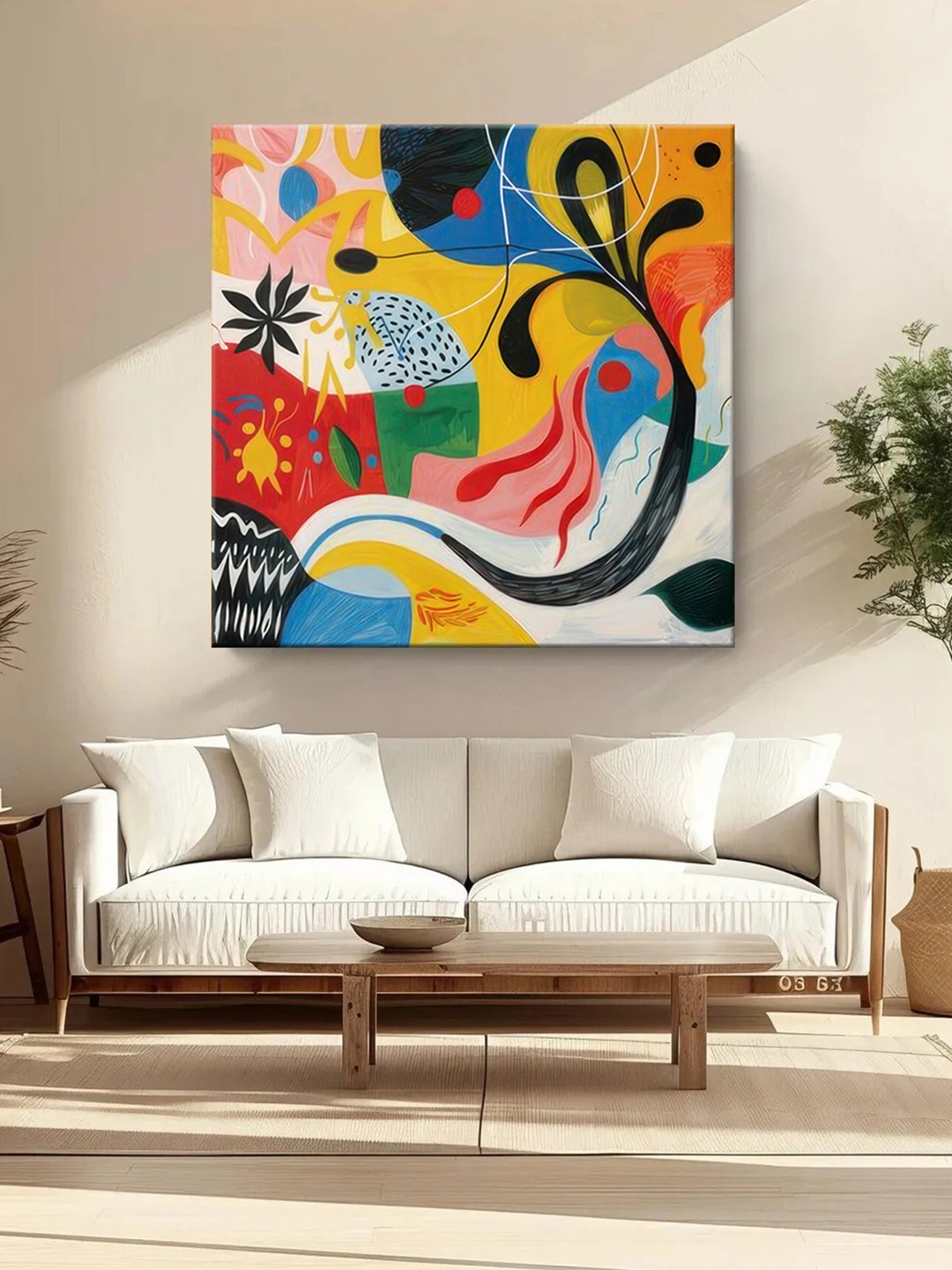 

999Store Yellow & Red Canvas Abstract Wall Paintings