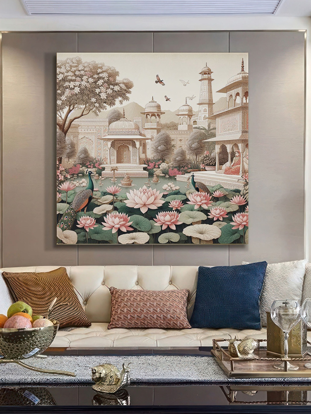 

999Store White & Pink Canvas Floral and Botanical Wall Painting