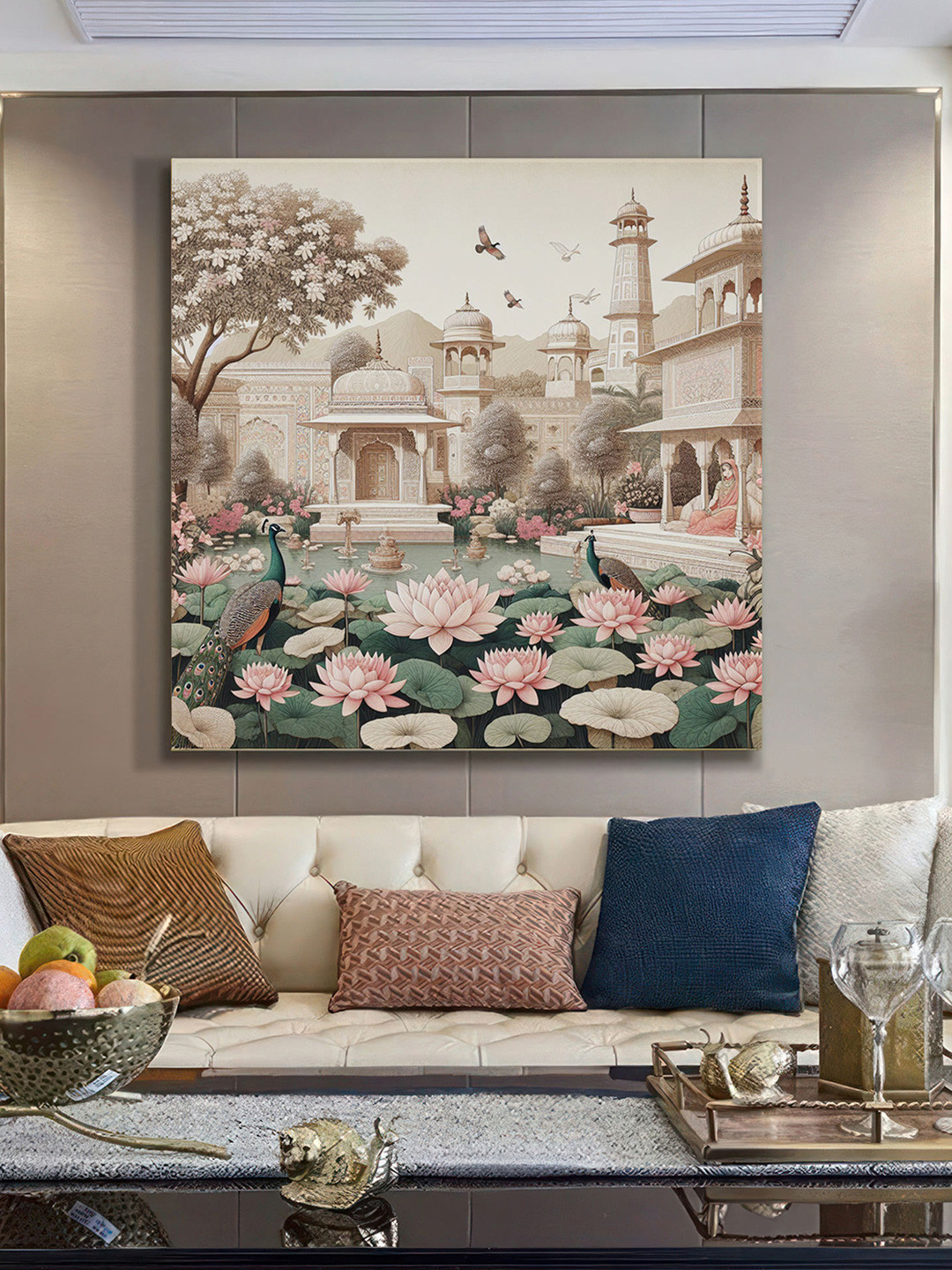 

999Store White & Pink Canvas Floral and Botanical Traditional Wall Painting