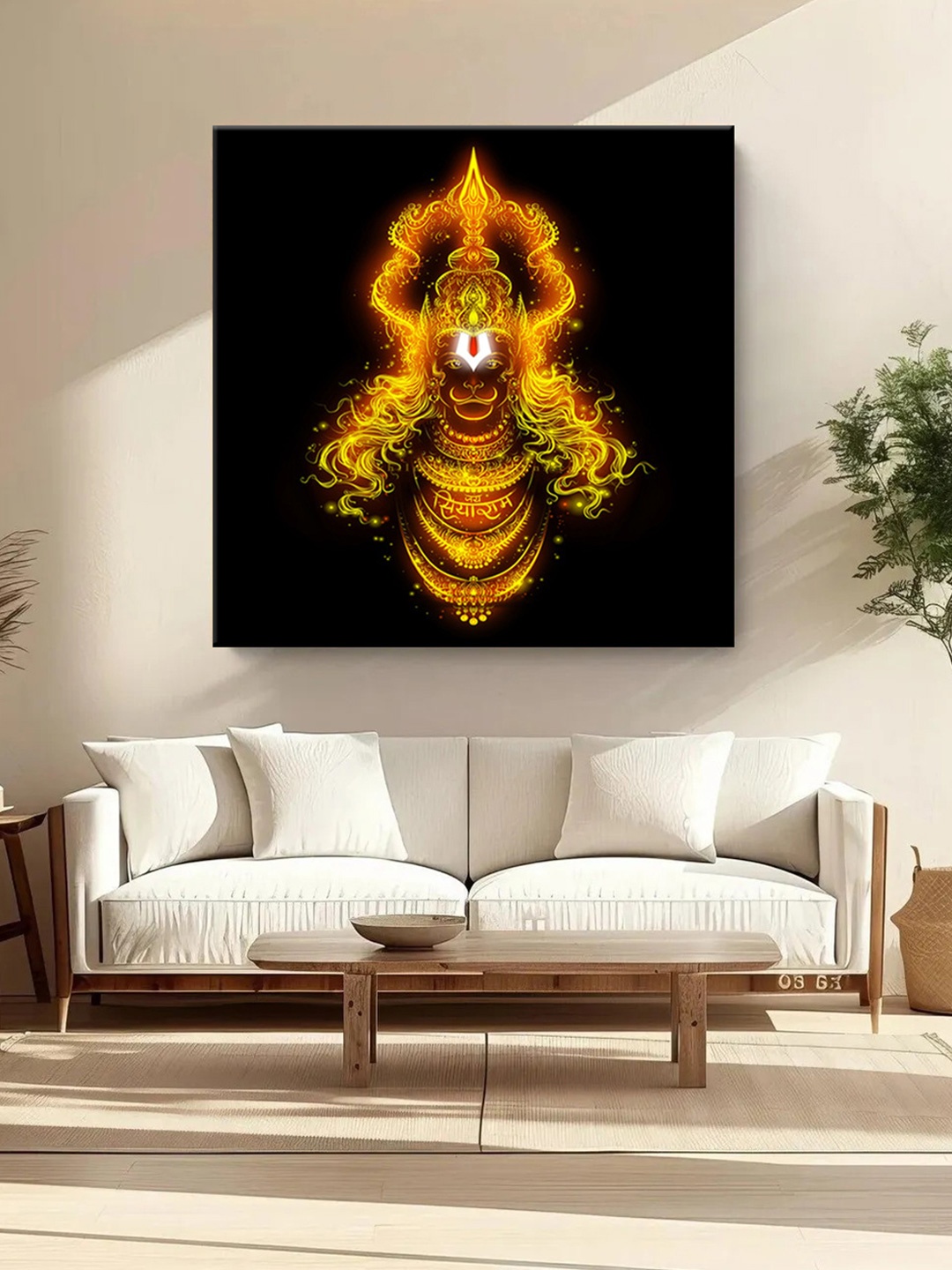 

999Store Black & Orange Coloured Lord Hanuman Canvas Religious Wall Paintings