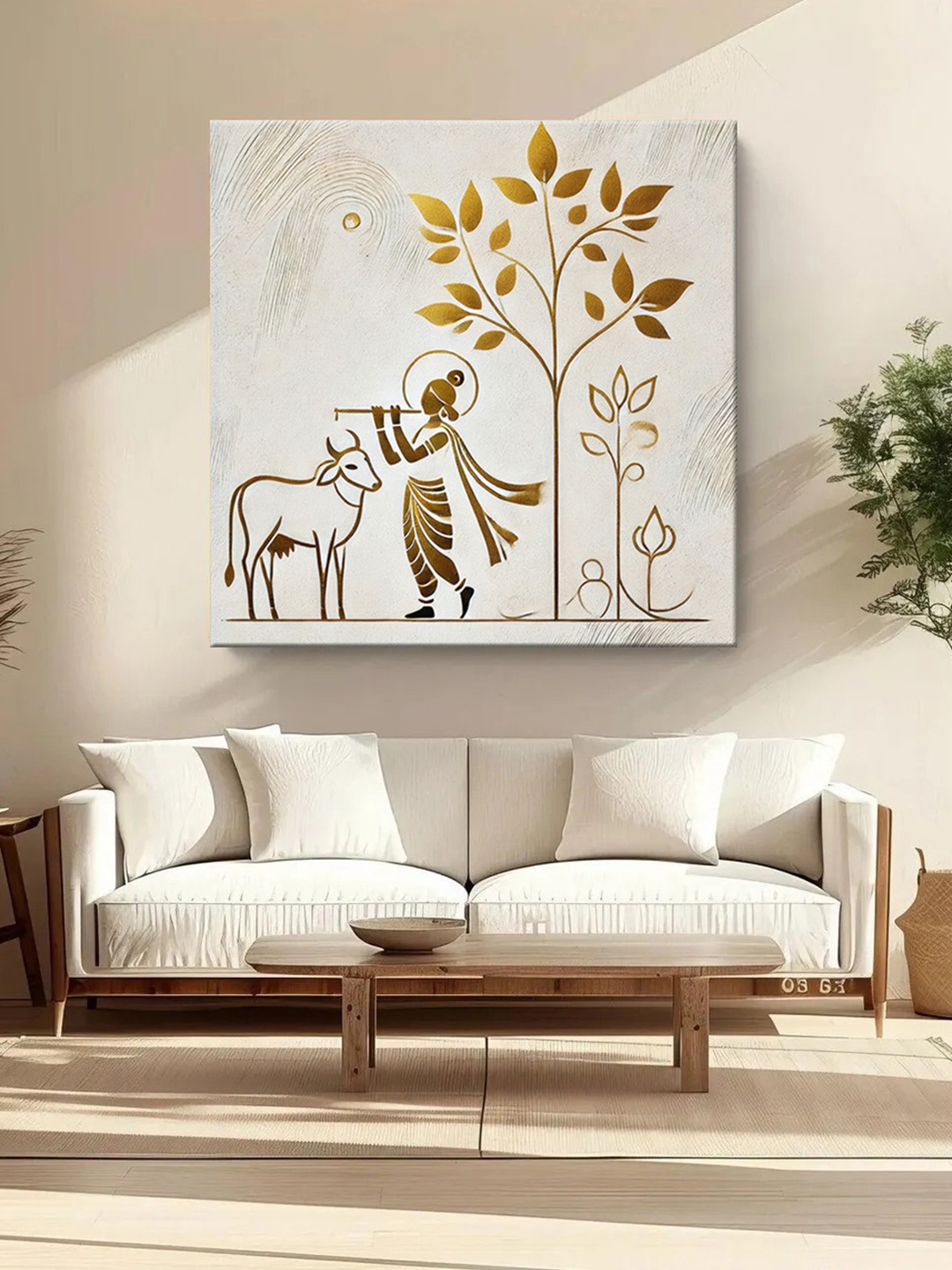 

999Store White & Gold-Toned Canvas Religious Wall Painting