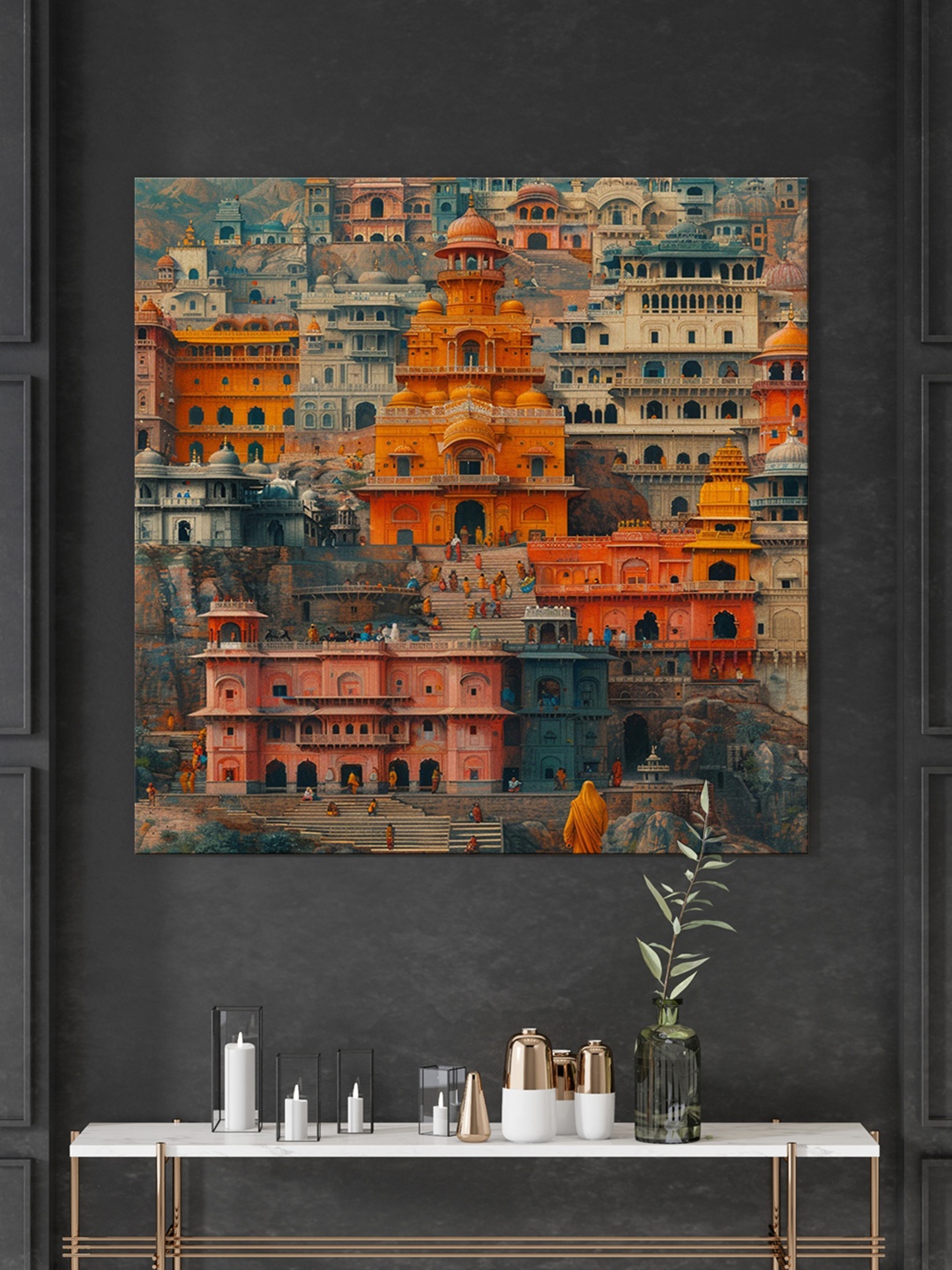 

999Store Green & Orange Canvas architecture of the densely packed buildings Wall Painting