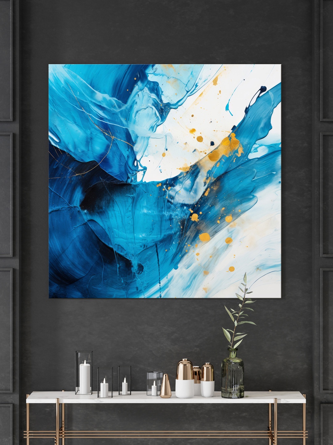 

999Store White & Blue Abstract Printed Canvas Wall Painting