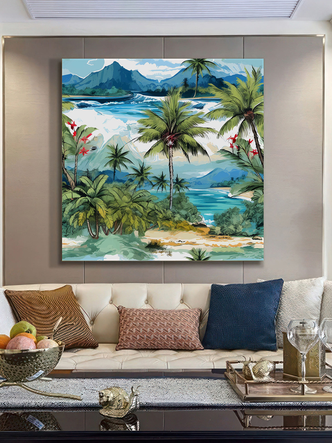 

999Store Green & Blue Canvas Floral and Botanical Wall Paintings Wall Art