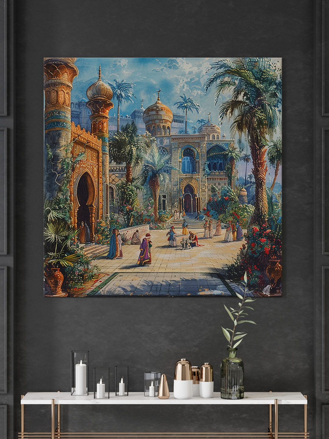 

999Store Blue & Green Canvas Floral and Botanical Wall Painting