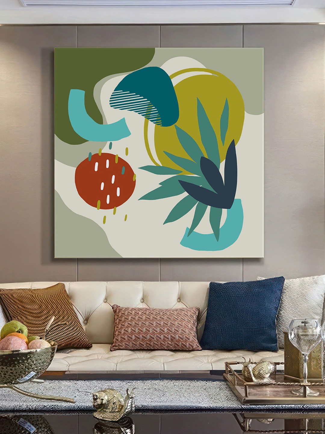 

999Store Teal Blue & Red Abstract Canvas Wall Paintings