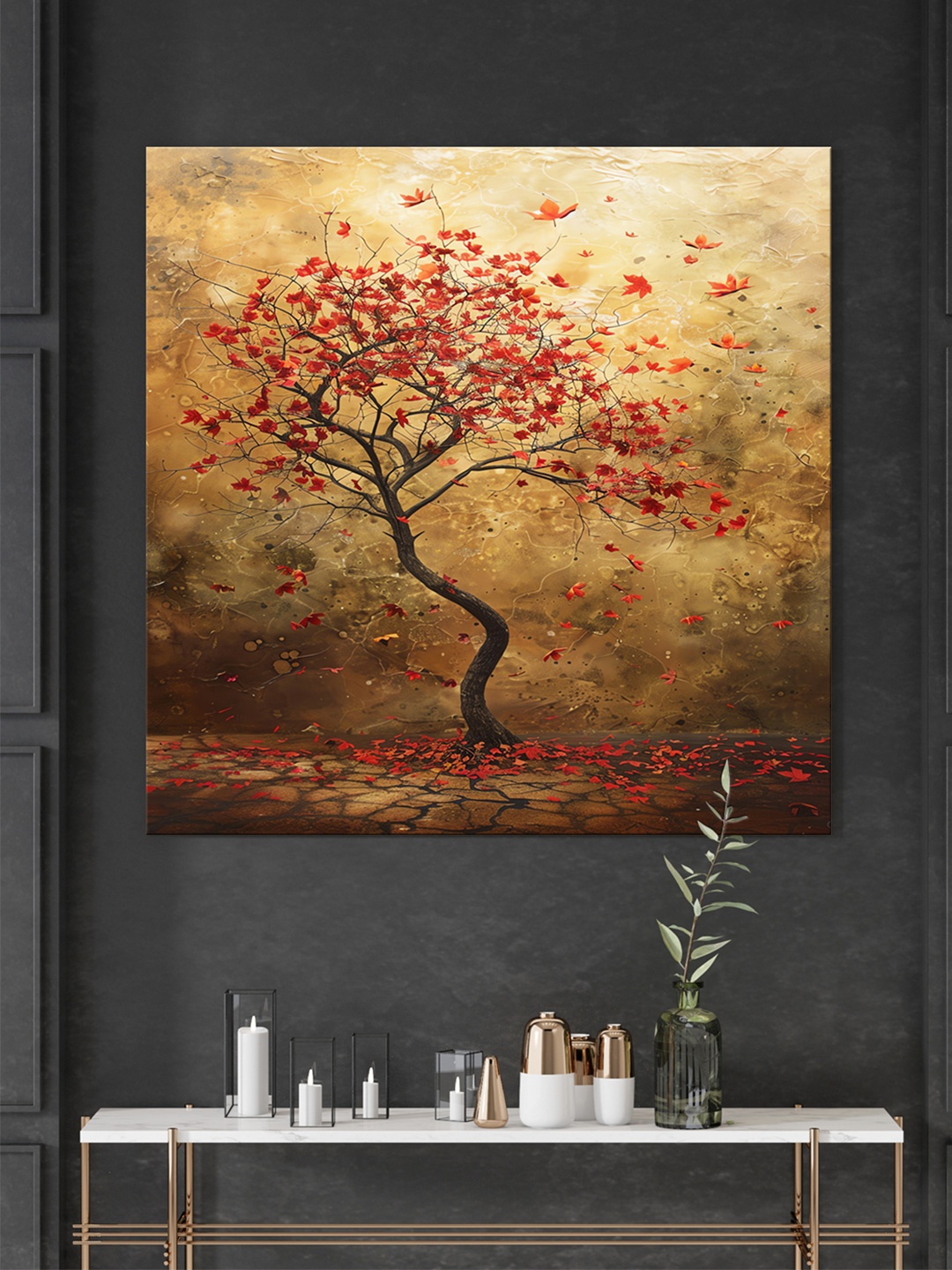 

999Store Beige & Red Tropical Canvas Wall Paintings