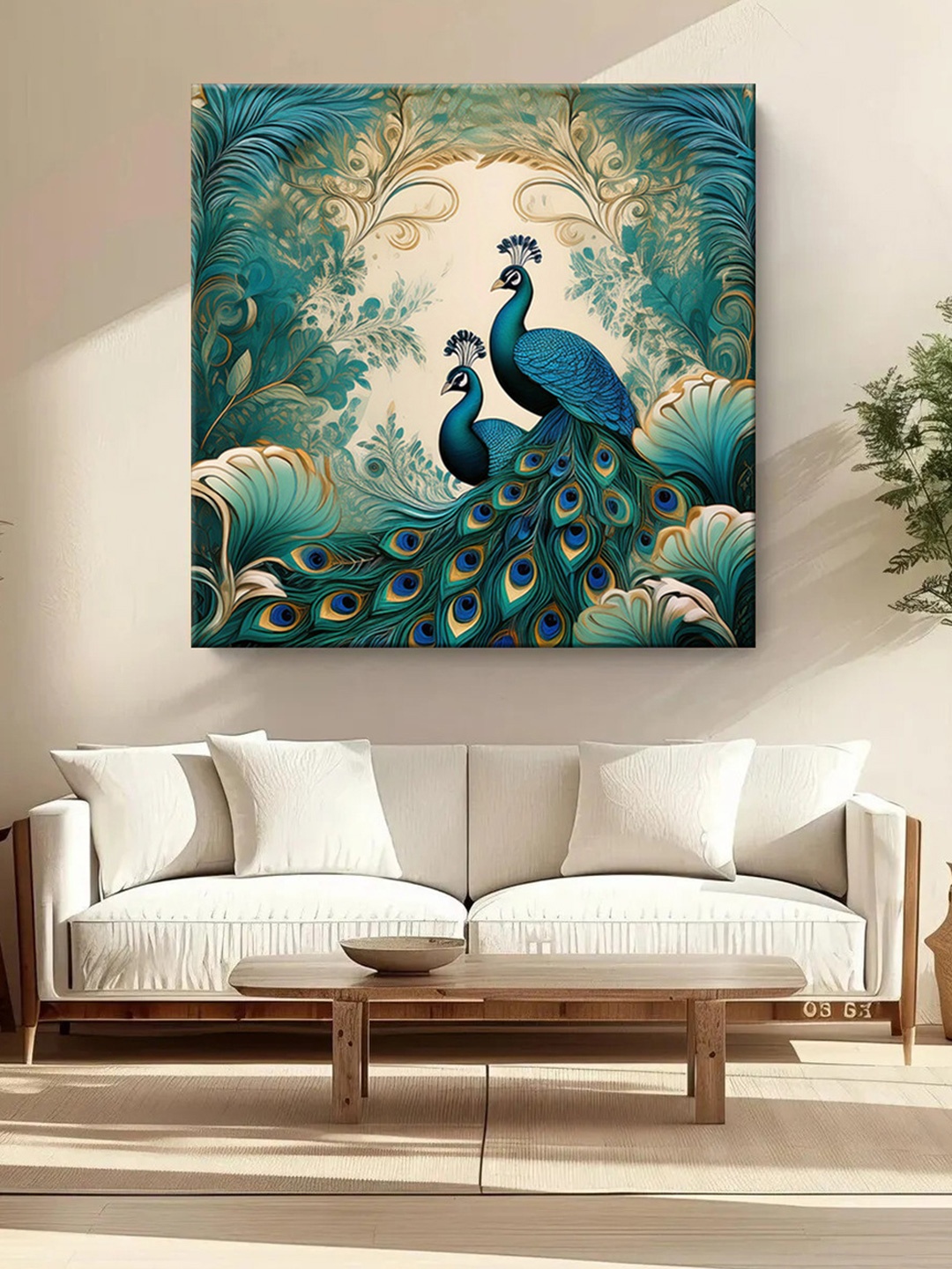 

999Store Green & Brown Birds and Animals Canvas Wall Painting