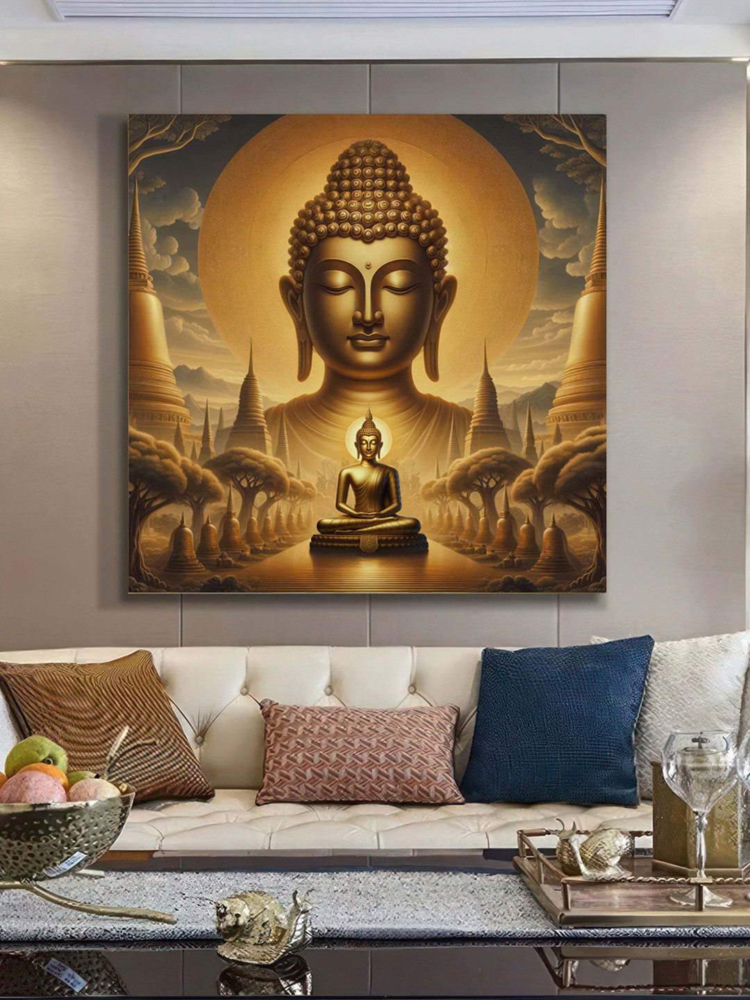 

999Store Brown & Blue Canvas Religious Wall Paintings Wall Art