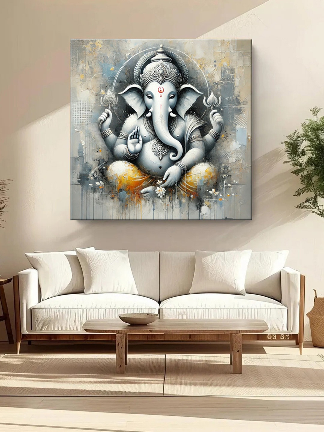 

999Store Grey & White Canvas Religious Wall Paintings Wall Art