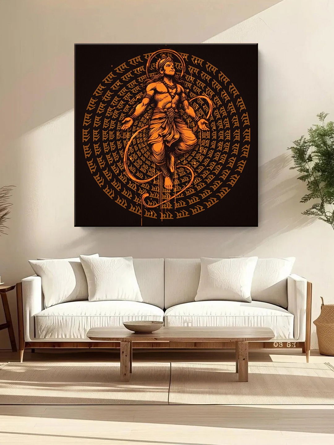 

999Store Black & Orange Coloured Lord Hanuman Canvas Religious Wall Paintings