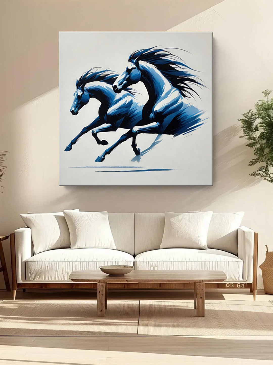 

999Store Grey & Blue Canvas Galloping Horses Wall Paintings Wall Art
