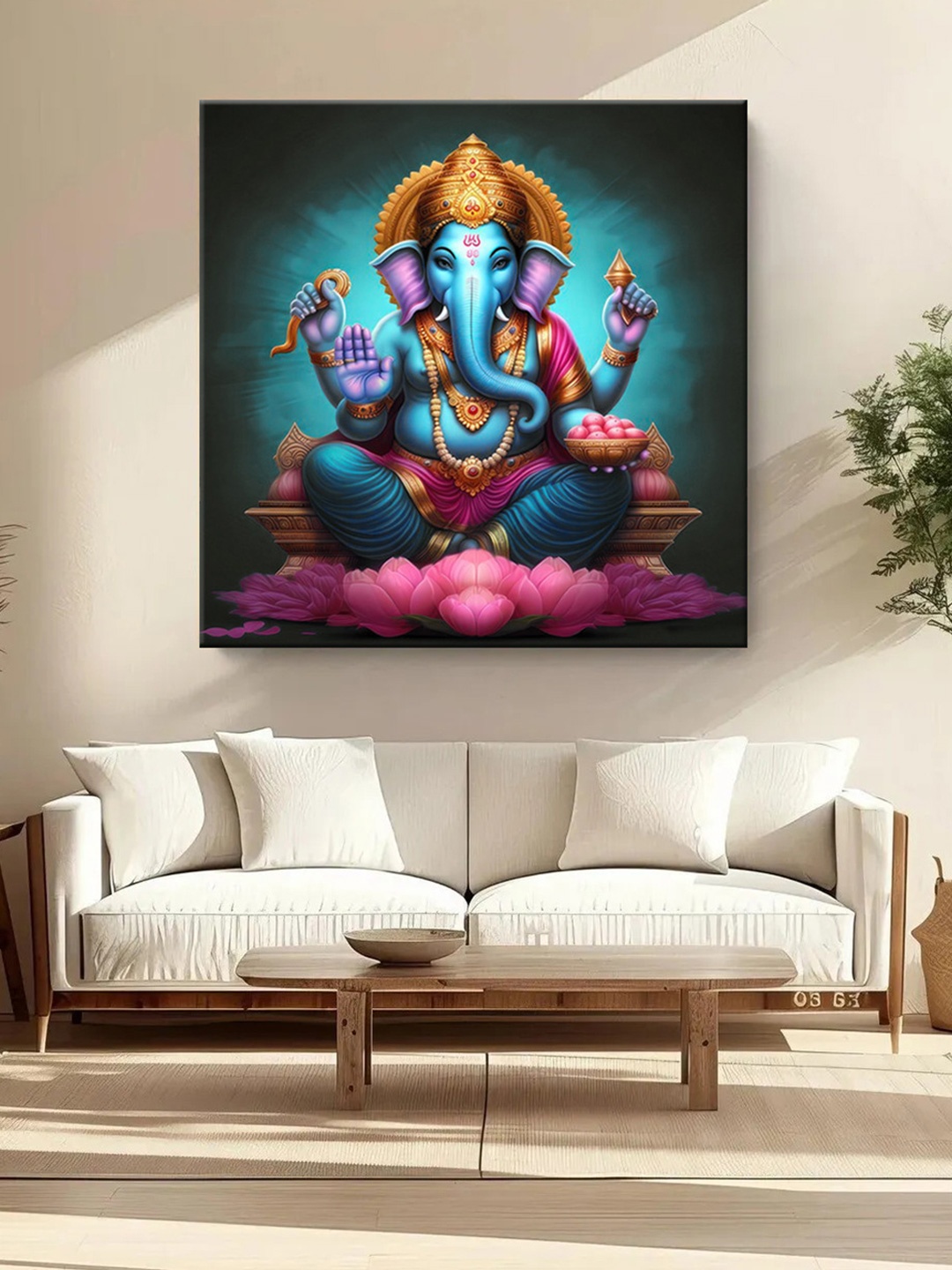 

999Store Teal & Pink Canvas Religious Wall Paintings Wall Art