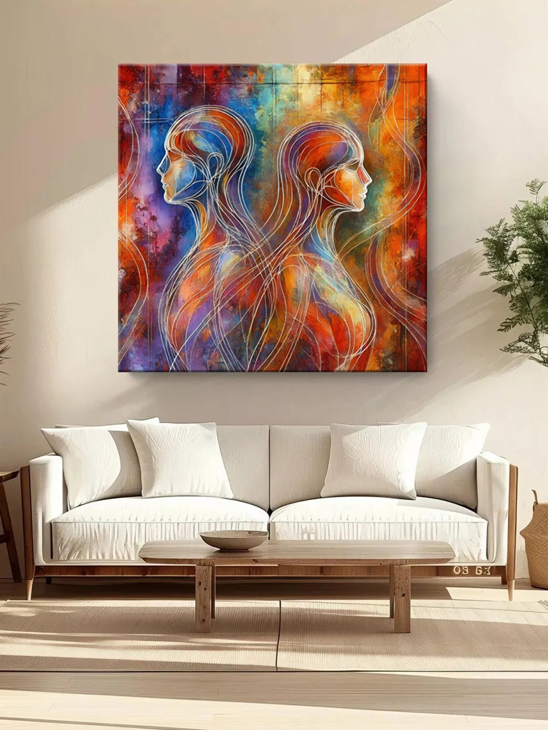 

999Store Red & Blue Canvas Abstract Wall Paintings Wall Art