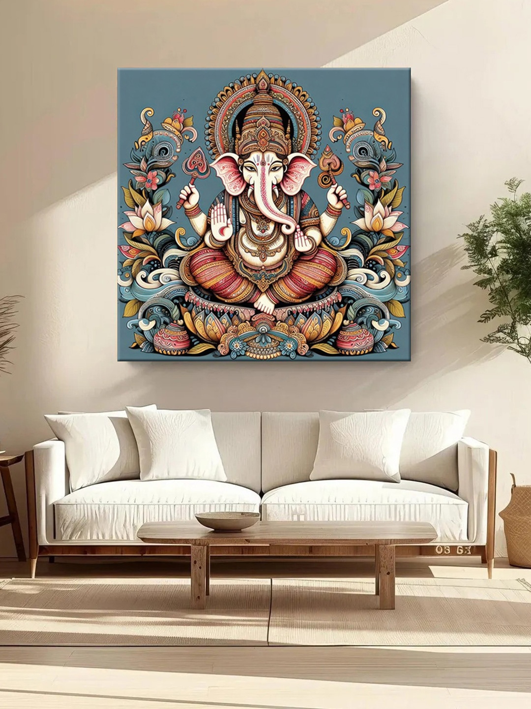

999Store Blue & Pink Lord Ganesha Canvas Religious Wall Paintings