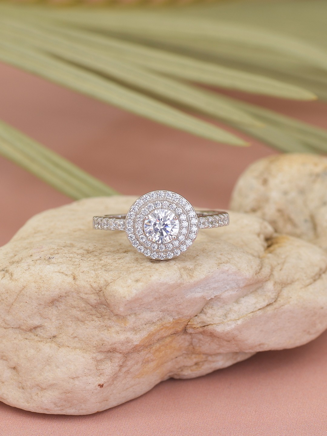 

Ornate Jewels 925 Sterling Silver Rhodium Plated American Diamond Studded Finger Ring