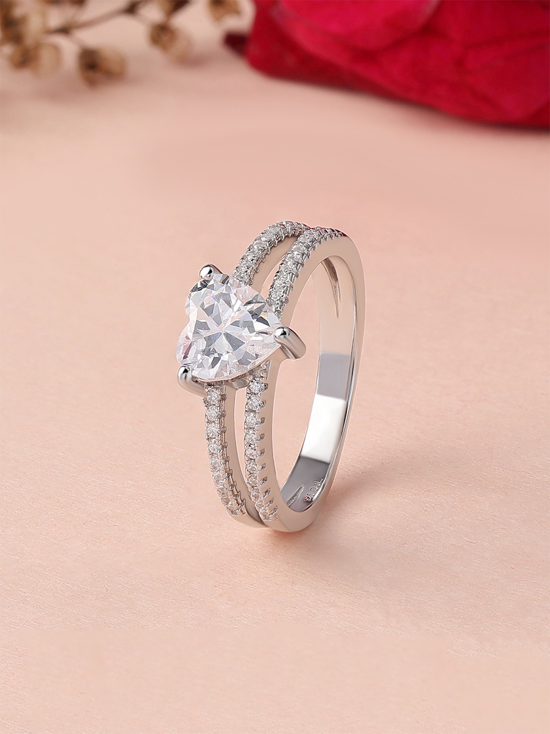 

Ornate Jewels 925 Sterling Silver Rhodium Plated American Diamond Studded Finger Ring