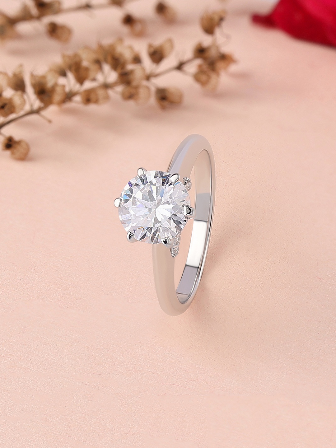 

Ornate Jewels 925 Sterling Silver Rhodium-Plated AD and Solitaire Studded Finger Ring