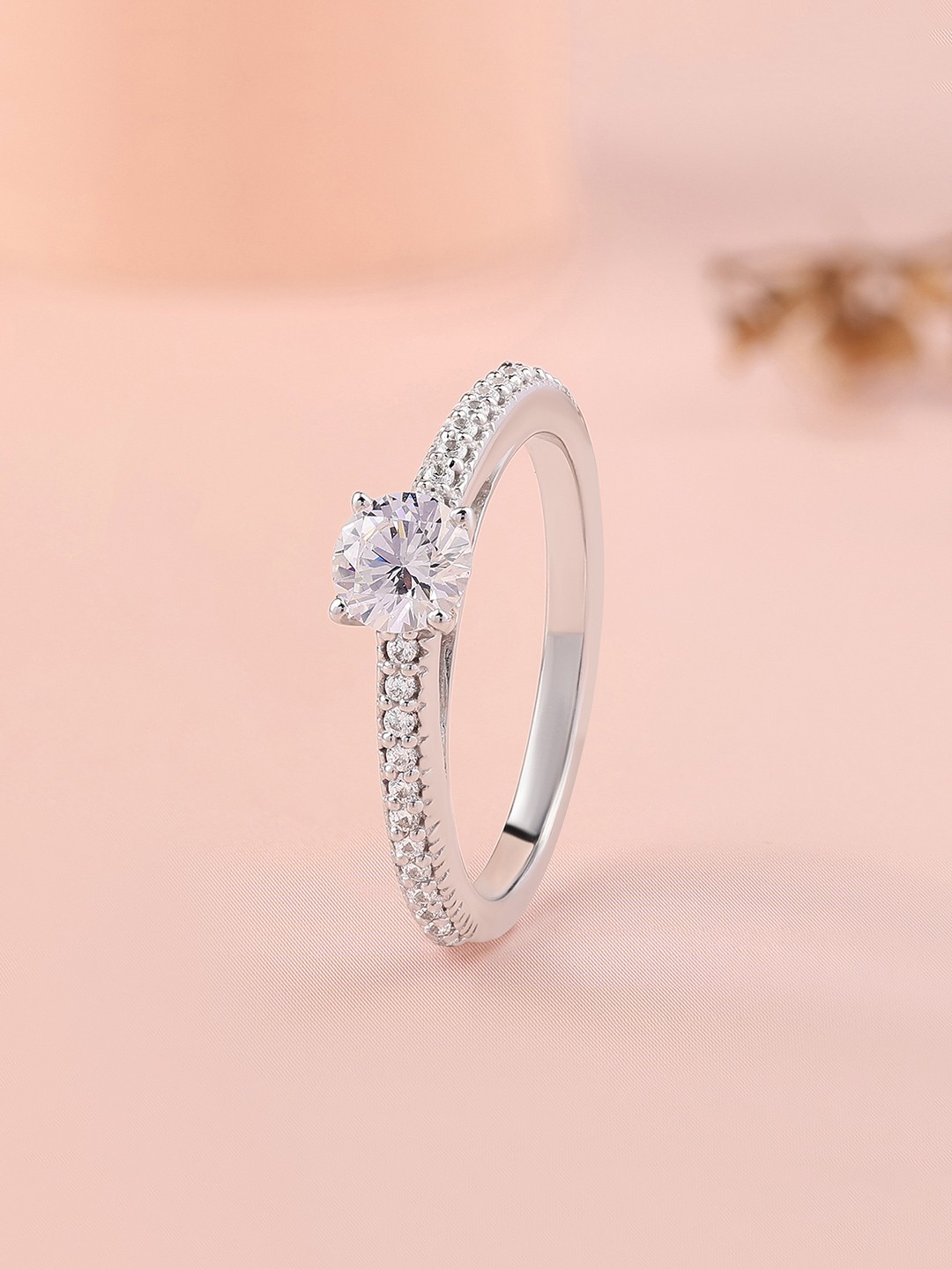 

Ornate Jewels 925 Sterling Silver Rhodium-Plated AD & Solitaire Studded Finger Ring