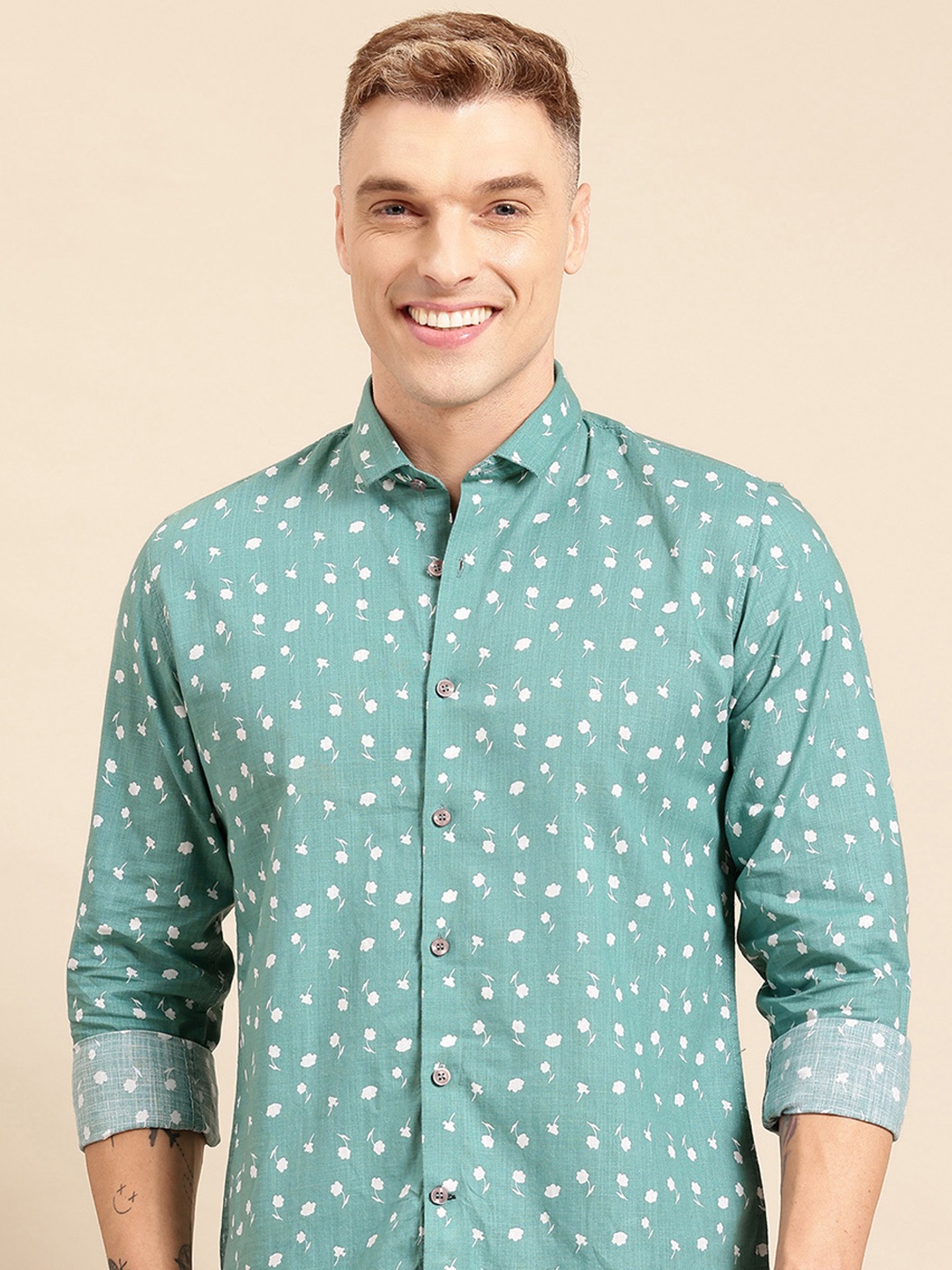 

Mast & Harbour Floral Print Pure Cotton Shirt, Green