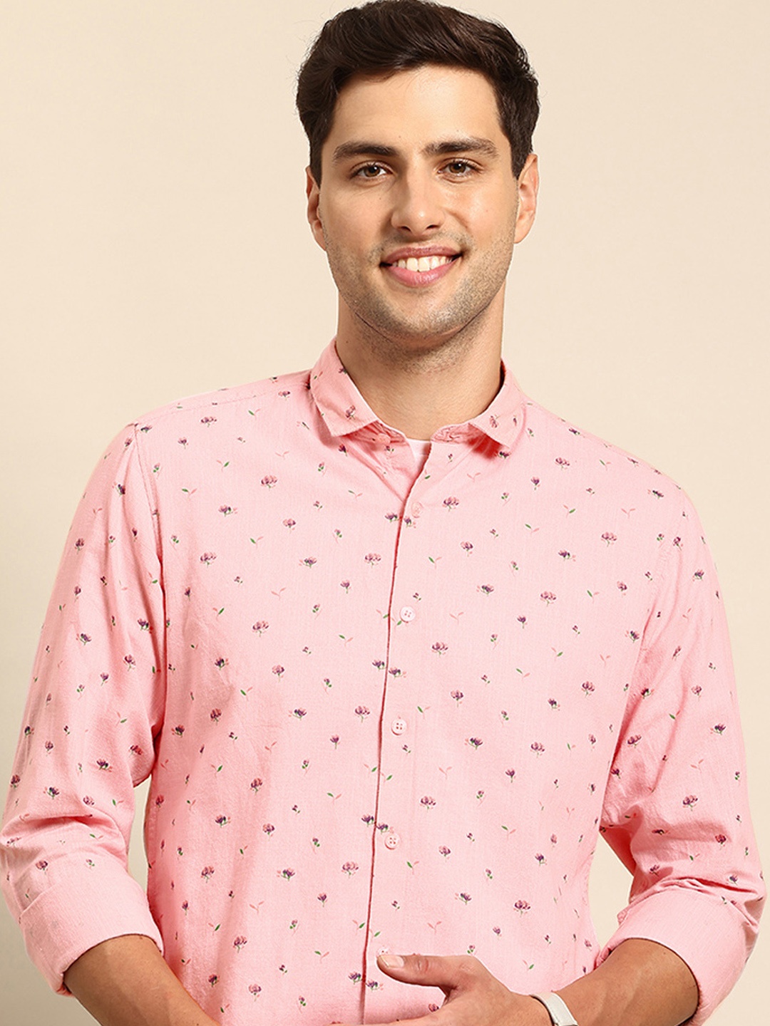 

Mast & Harbour Floral Printed Pure Cotton Casual Shirt, Pink