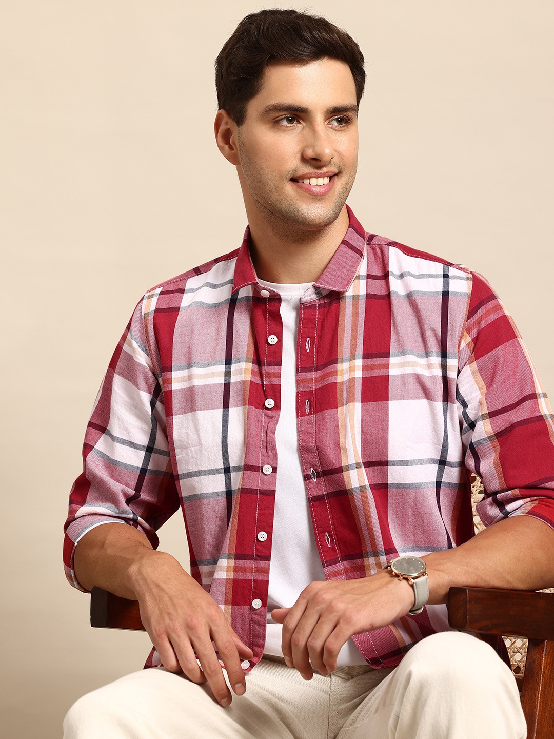 

Mast & Harbour Tartan Checked Pure Cotton Casual Shirt, Pink