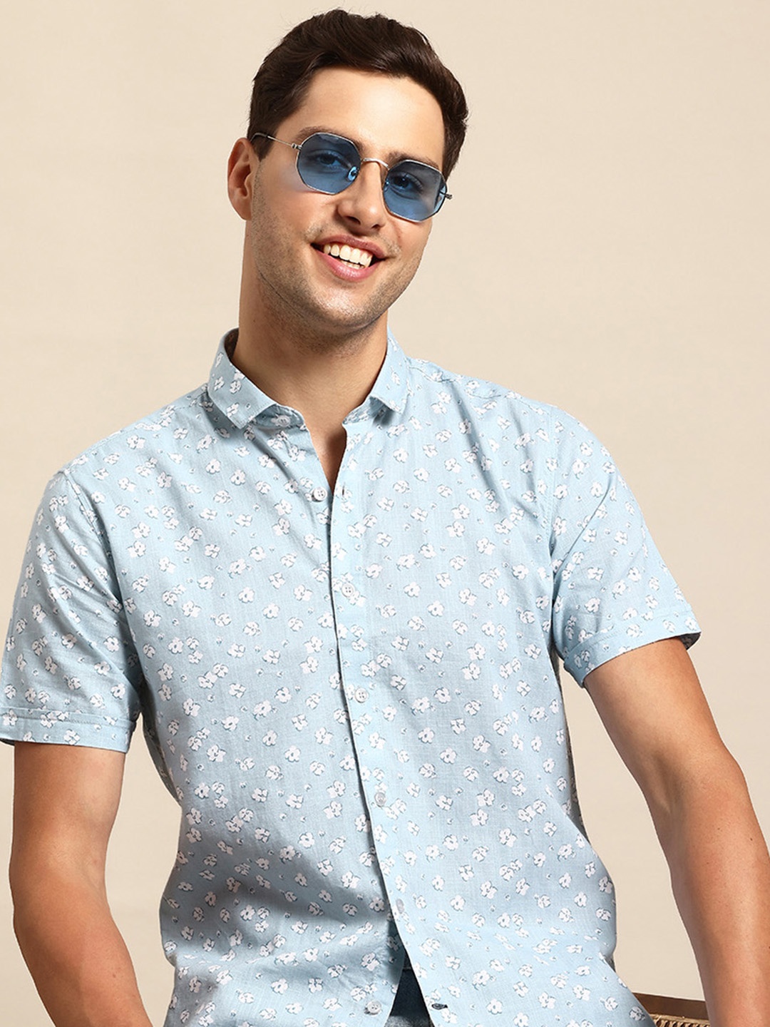 

Mast & Harbour Floral Printed Pure Cotton Casual Shirt, Blue