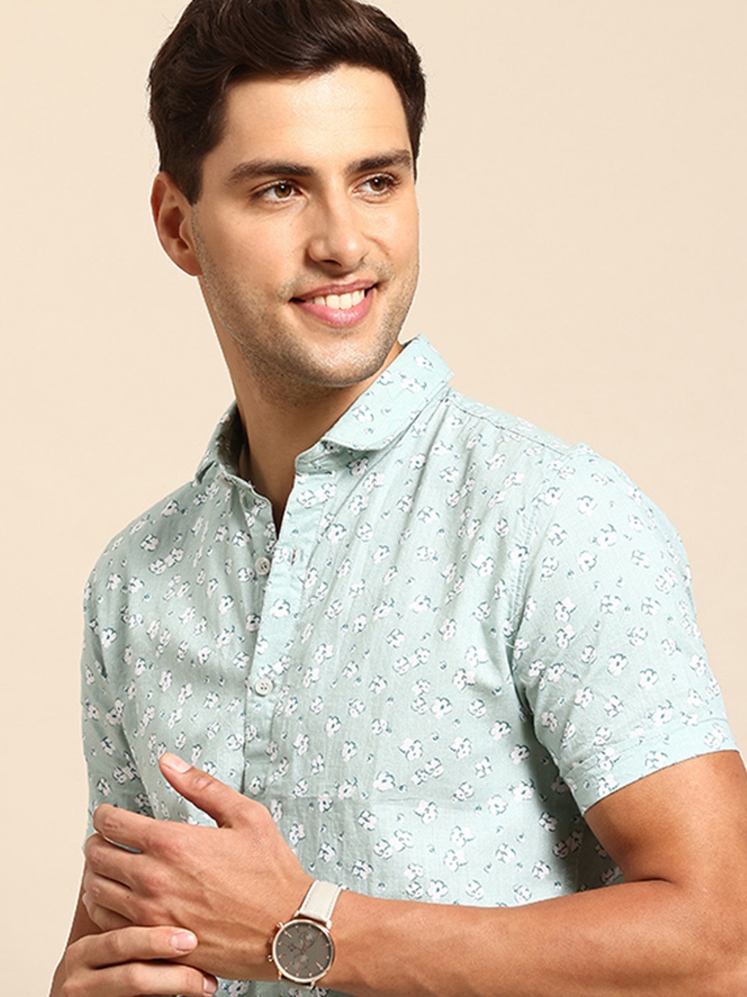 

Mast & Harbour Floral Printed Pure Cotton Casual Shirt, Green