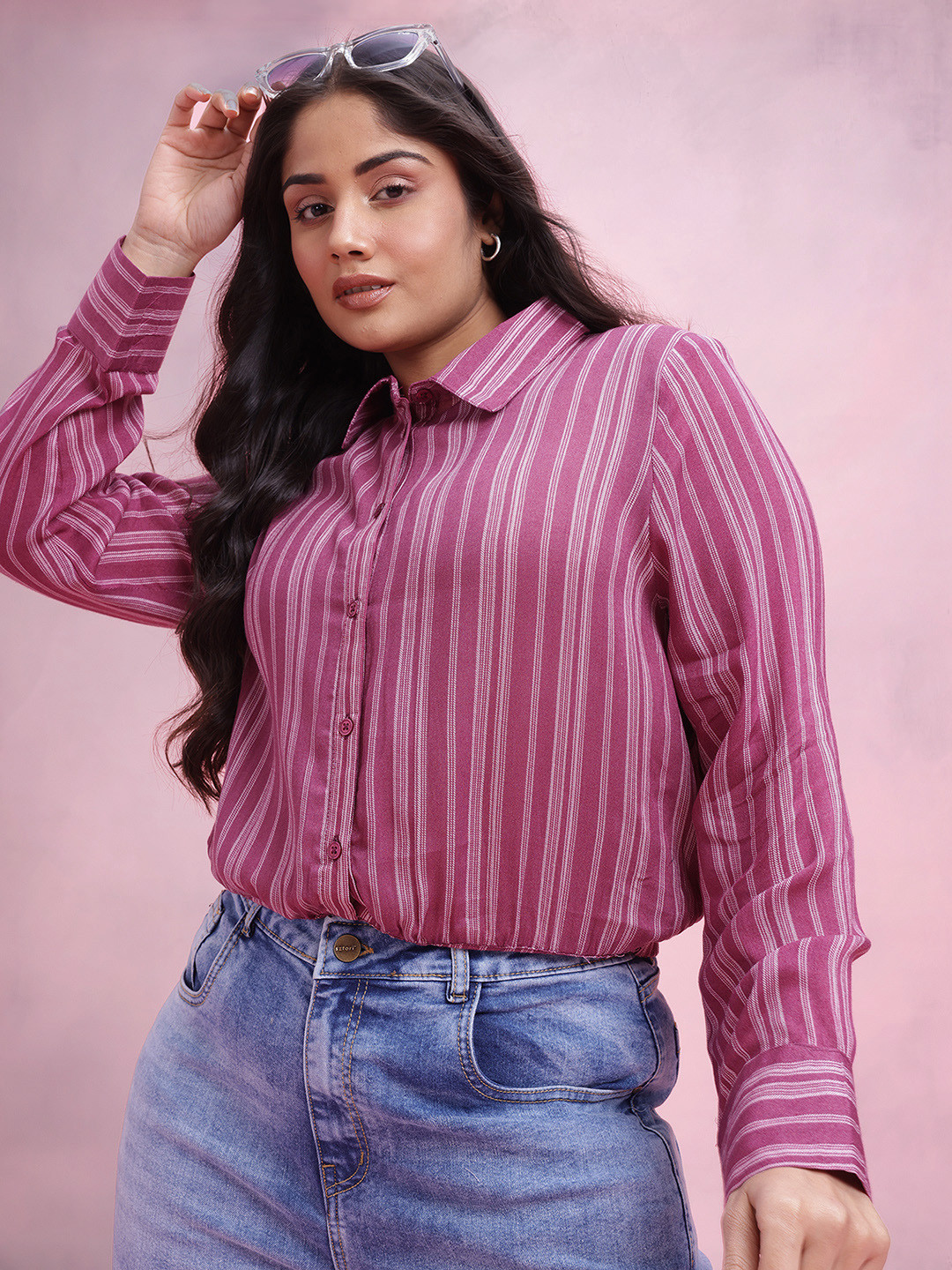 

DressBerry Curve Striped Shirt with Elasticated-Waist, Magenta