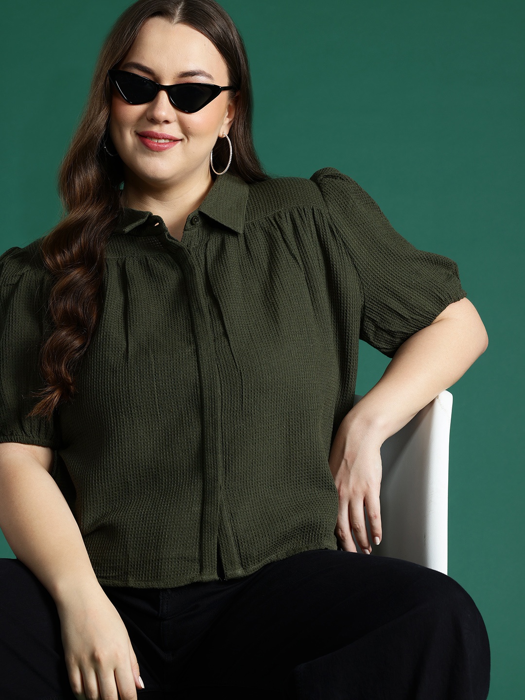 

DressBerry Curve Plus-Size Textured Shirt, Olive